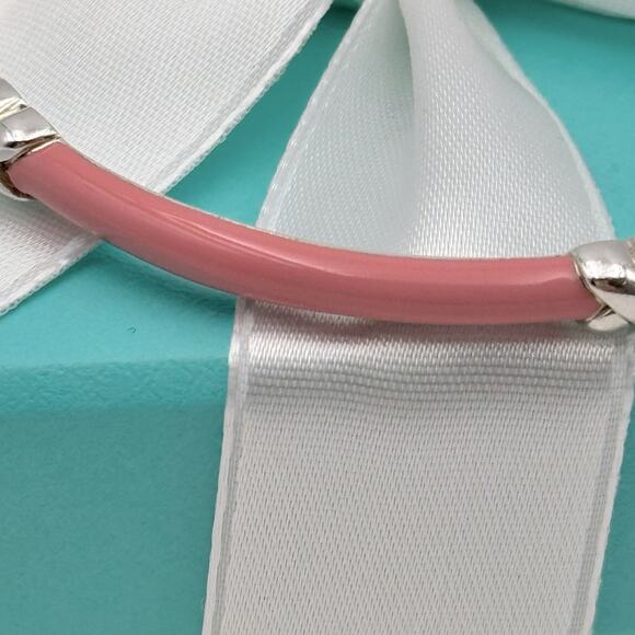 Tiffany & Co. Pink Enamel Signature X Bangle Bracelet Sterling Silver Gift Box - Picture 9 of 13